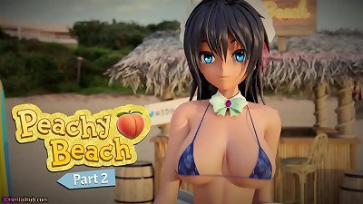 Peachy Beach Pt 2, 3 dimensional hentai bikini Maid, Hibiki, gets pulverized in the mouth, between thick bumpers and taut pussy!