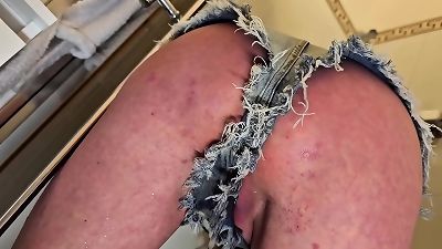 Desperate piss in my jeans shorts next He piss on My rump