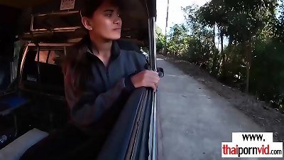 puny fledgling Thai teenager cherry sucking a large white man rod