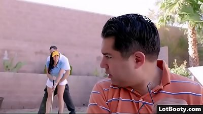 meaty arse and busty Rachel Starr smash her golf tutor